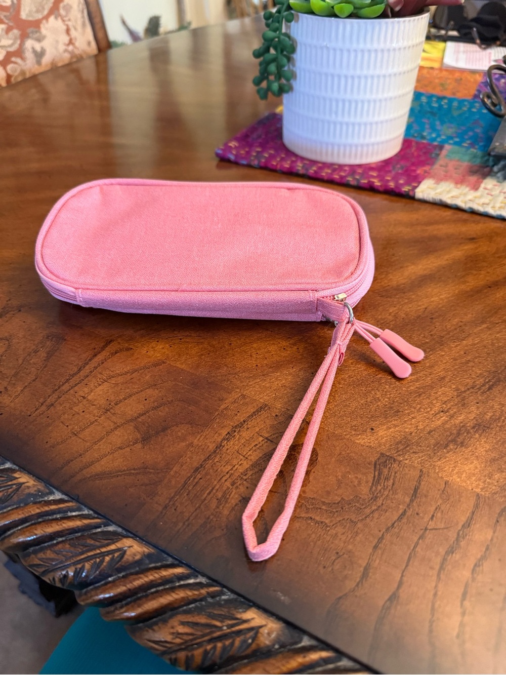 Pink Wristlet Phone Case with Zipper Strap